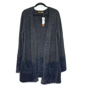 Belldini Women's size Large L/S Open Front Cardigan Sweater Black Pockets NEW